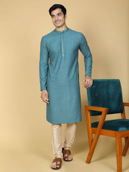 TABARD - Cotton Full Sleeve Regular Fit Chikankari Embroidery Green Kurta Set For Men