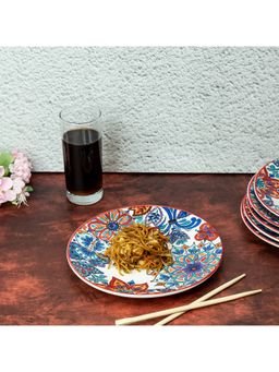 EZ Life - Modish Exuberance 8 Inch Ceramic Small Side Plate Pack Of 6 Blue, Red & White Dinnerware