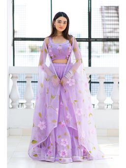 IMROZ HOUSE - Lavender Organza Blouse with Lehenga & Dupatta (Set of 3)