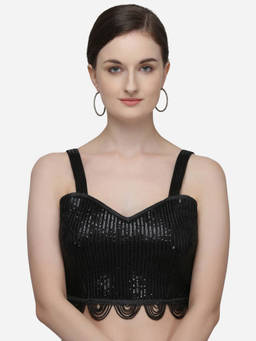 Amrutam Fab - Womens Sequences Black Silk Stiched Blouse With V Neck