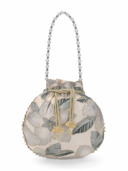 Metro - Women Beige Wedding Fabric Floral Potli Bag
