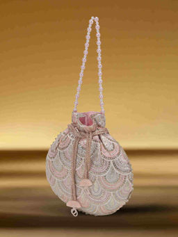 Mochi - Women Pink Wedding Fabric Embellished Handbag