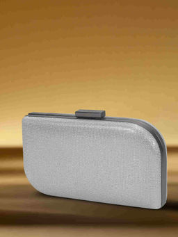 Metro - Women Silver Party Solid Clutch with Detachable Chain