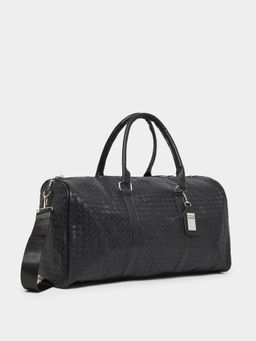 Styli - Black Women Textured Duffle Bag With Bag Tag & Detachable Strap