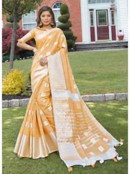 Sangam Prints - Beige Woven Work Traditional Saree with Unstitched Blouse