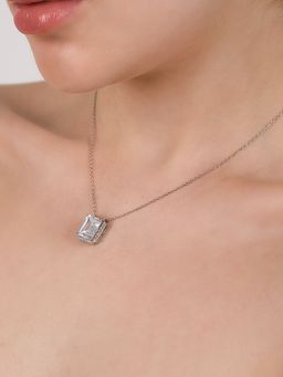 Velvet Imperial - Estella Baguette Cut Silver Plating White Pendant