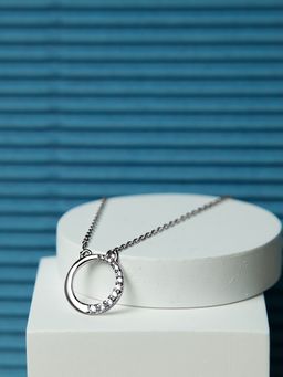 Velvet Imperial - 925 Sterling Silver Half Moon Studded Pendant