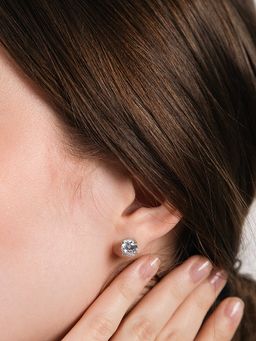 Velvet Imperial - 925 Sterling Silver Plated Classic Silver Solitaire Studs Earrings