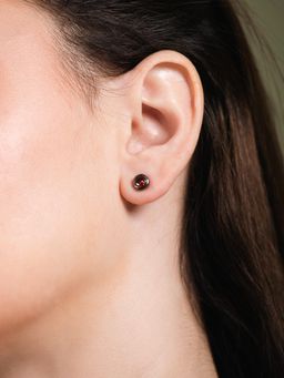 Velvet Imperial - Fine Ruthenium Plated Dexter Minimal Black Ruby Studs Earrings