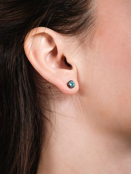 Velvet Imperial - Fine Ruthenium Plated Dexter Minimal Black Blue Topaz Studs Earrings