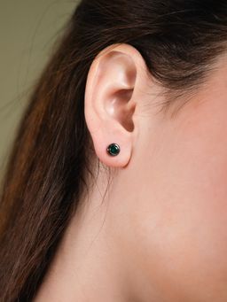 Velvet Imperial - Fine Ruthenium Plated Dexter Minimal Green Citron Studs Earrings