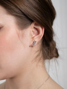 Velvet Imperial - 925 Sterling Silver Dainty Silver Stud Climber Earrings