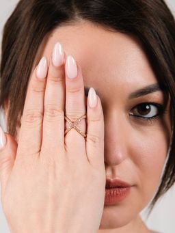 Velvet Imperial - 18k Rose Gold Plated Double Round Hollow Heart Promise Ring