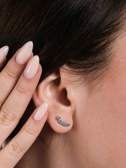 Velvet Imperial - 925 Sterling Silver Fancy Blue Climber Stud Earrings