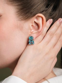 Velvet Imperial - 925 Sterling Silver Aqua Blue Vintage Clip-On Dangle Earrings