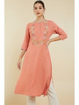 Soch - Women Peach Viscose Embroidered Kurta