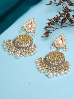 Karatcart - Gold Plated Handcrafted Grey Meena and Pearl Long Dangler Earrings for Women