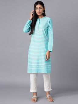 Wishful - Blue Stripes Kurta with Slim Pants (Set of 2)