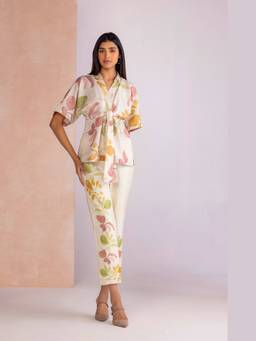 Kaveri - Off White Tropical Oasis Cinch Top