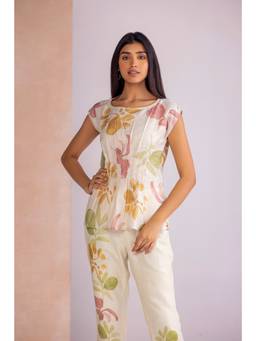 Kaveri - Off White Tropical Oasis Tuck Top