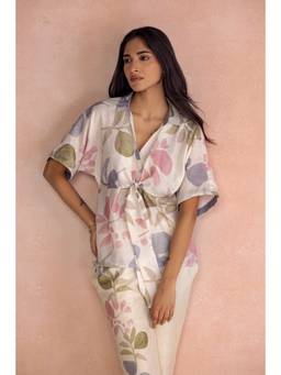 Kaveri - Off White Tropical Oasis Cinch Top