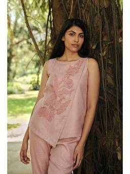 Kaveri - Pink Floral Shadows Angle Top