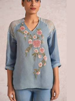 Kaveri - Blue Whimsical Garden Kismat Top