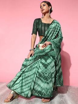 Odette - Women's Silk Blend Green Embroidered Designer Saree with Unstitched Blouse