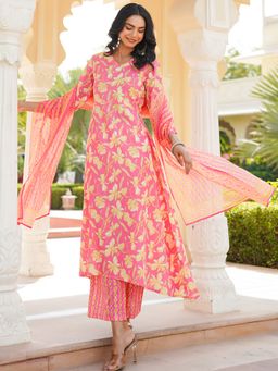 Vaamsi - Women Pink Floral Kurta with Palazzo and Dupatta (Set of 3)
