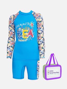 Little Surprise Box - Little Surprise Box,Blue Fauna Shirt & Shorts Swimwear UPF50+,With Free Wash Bag