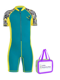 Little Surprise Box - Little Surprise Box,Half Sleeves Yellow Green Palm Swimwear UPF50+,With Free Wash Bag