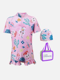 Little Surprise Box - Little Surprise Box,Pink Bunny Swimwear+Cap,With Free Wash Bag