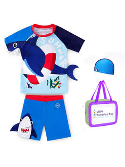 Little Surprise Box - Little Surprise Box,3D Whale Shirt & Shorts Swimwear+Cap UPF50+,With Free Wash Bag
