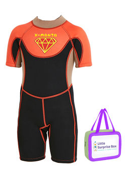 Little Surprise Box - Little Surprise Box,Superhero Brown Orange Neoprene Swimwear-XL,With Free Wash Bag