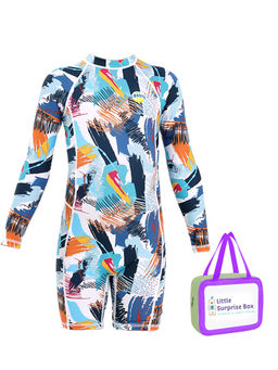 Little Surprise Box - Little Surprise Box,Full Sleeves Multi Geometric Swimwear UPF50+,With Free Wash Bag