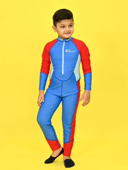 Little Surprise Box - Little Surprise Box,LSB Blue Red Full Length Swimwear-140 UPF30+,With Free Wash Bag