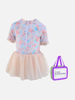 Little Surprise Box - Little Surprise Box,Blue Big Floral Tutu Swimwear-100,With Free Wash Bag