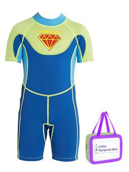 Little Surprise Box - Little Surprise Box,Superhero Green Blue Neoprene Swimwear-S,With Free Wash Bag