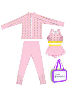 Little Surprise Box - Little Surprise Box,3Pcs Pink ThunderBolt Swimwear Set-140 UPF50+,With Free Wash Bag