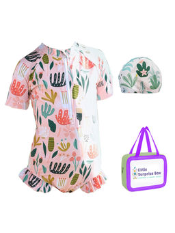 Little Surprise Box - Little Surprise Box,Frilly Happy Cactus Swimwear+Cap-100,With Free Wash Bag