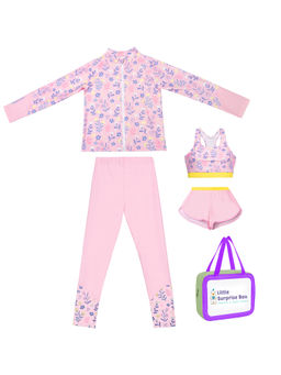 Little Surprise Box - Little Surprise Box,3Pcs Pink Flower Power Swimwear Set-140 UPF50+,With Free Wash Bag
