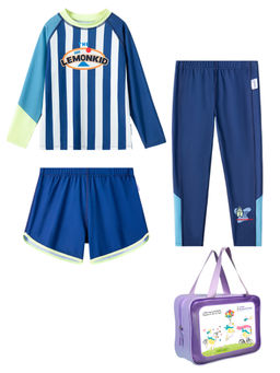 Little Surprise Box - Little Surprise Box,Bold Stripes Swimsuit Boy 3Pcs (UPF 50+&A)-110 Blue,Free Wash Bag
