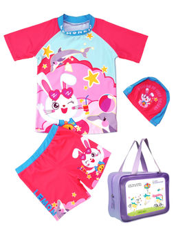 Little Surprise Box - Pink Printed T-Shirt, Shorts and Cap with Wash Bag (Set of 4)