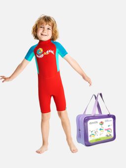 Little Surprise Box - Little Surprise Box,Knee Dive Red Teal Swimwear UPF50+,With Free Wash Bag