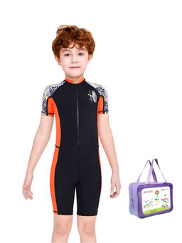 Little Surprise Box - Little Surprise Box,Knee Orange Black Palm Swimwear UPF50+,With Free Wash Bag