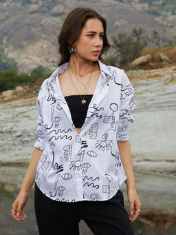 PINACOLADA - Women Daisy White Doodle Oversized Shirt