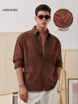 The Souled Store - Cotton Linen Seaside Men Shirt - Brown