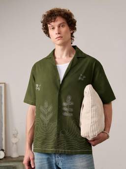 The Souled Store - Cotton Linen Warli Vibe Men Shirt - Green