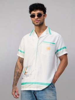 The Souled Store - Official Tom and Jerry Beach Men Holiday Shirt - White
