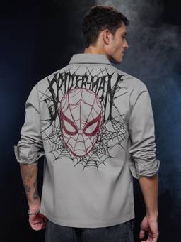The Souled Store - Official Marvel Spider-Man Masked Hero Men Oversized Shirt - Grey